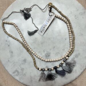 New‎ NWT Anthropologie Cocobelle Necklace Sol Gray Tassel Bead Boho Jewelry